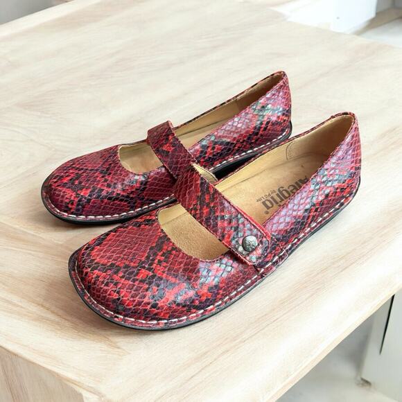 Alegria Shoes - Alegria Feliz Mary Jane Snake Print Leather Shoes FEL-718 Red Sz 37 US 7/7.5